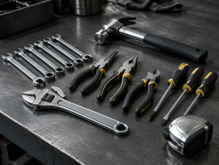 Hand tools including spanners, wrench, pliers, cutters, screwdrivers, hammer and measuring tape