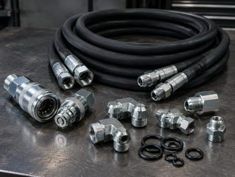 Hydraulic hoses with crimped end fittings, couplings, adapters and seals