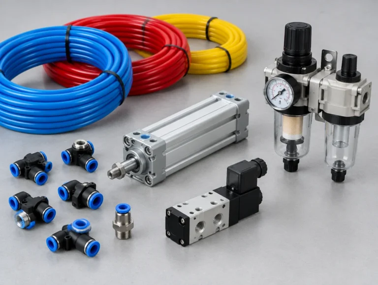 Pneumatic push-in fittings, PU air tubes, a pneumatic cylinder, valve and filter regulator